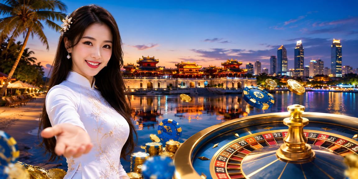 Hình ảnh biểu tượng cá cược thể thao và xổ số kết hợp phong cách Huế